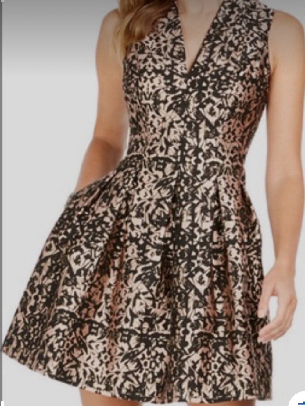 Vince Camuto Black and Gold Brocade Prom Dress